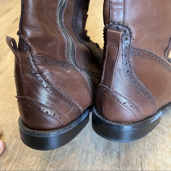 Genuine leather brown intricate knee high boots - Picture 9 of 12